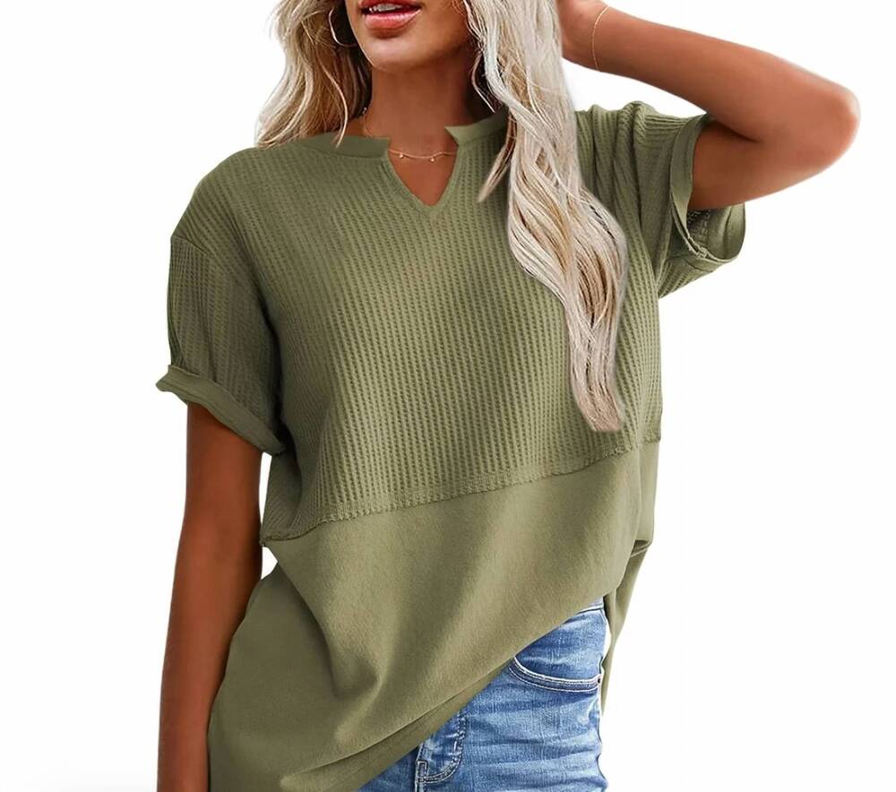 NEW SHEWIN v neck split top in olive